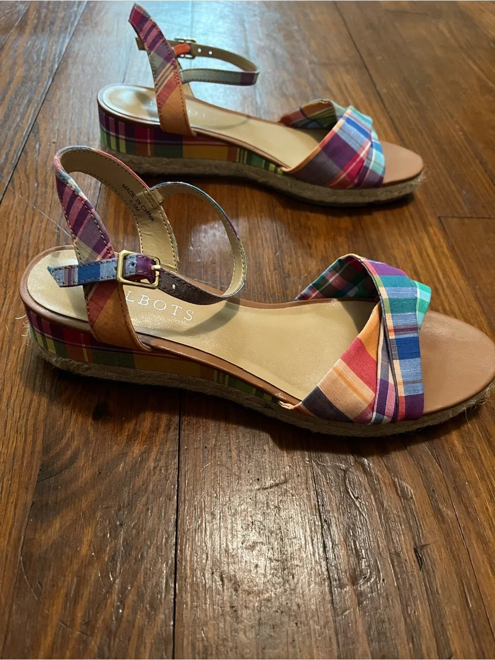 Talbots Multicolor Madras Plaid Open-Toe Slingback Espadrille Sandals